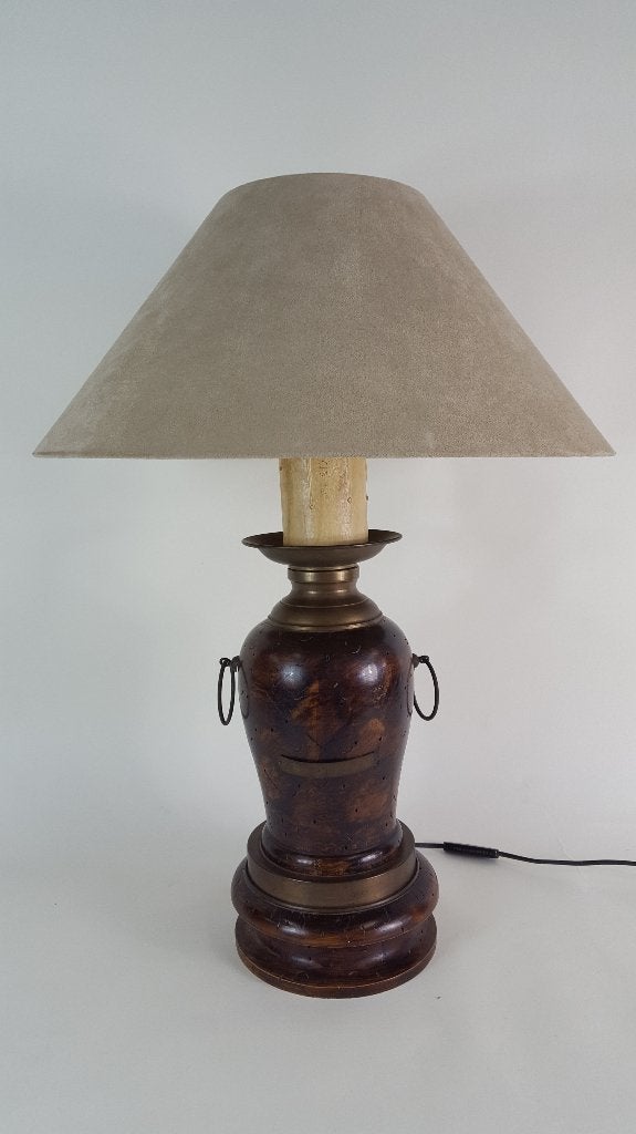 Antieke tafellamp, houten basis uit 1886, nieuwe kap. S5, Huis en Inrichting, Tweedehands verkoop, Tweedehands verkoop, Gebruikt