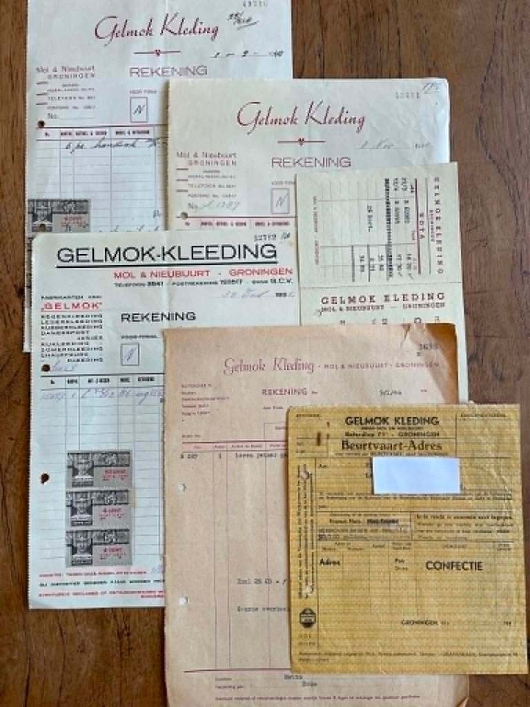 Groningen: 6 facturen Gelmok kleding 1935, Ophalen of Verzenden, 1920 tot 1940, Gelopen, Groningen