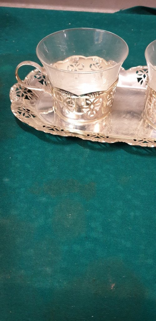 theekopjes met plateau vintage, Verzamelen, Retro, Ophalen of Verzenden
