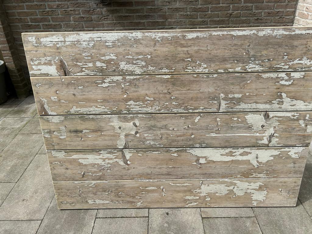 Robuuste houten tafel met schragen - Gebruikt, Ophalen, Gebruikt, 100 tot 150 cm, 200 cm of meer
