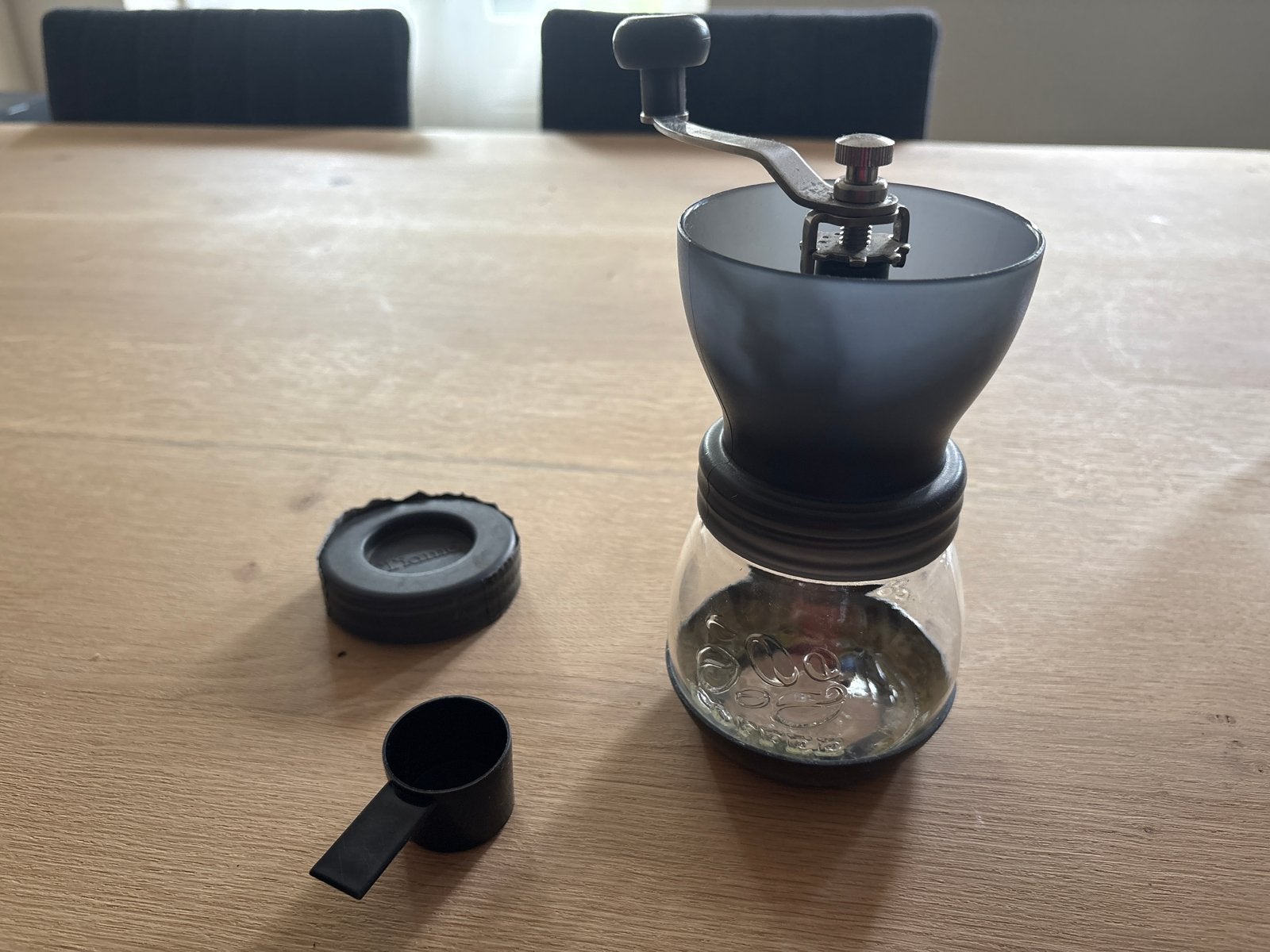 Tiamo Handmatige Koffiemolen met Glazen Pot, Gebruikt, Overige modellen, 1 kopje, Koffiebonen