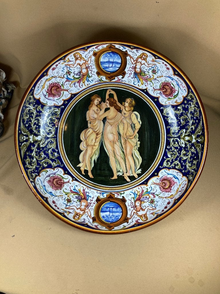 Grote faience schotel 3 gratiën 48 cm, Antiek en Kunst, Ophalen of Verzenden