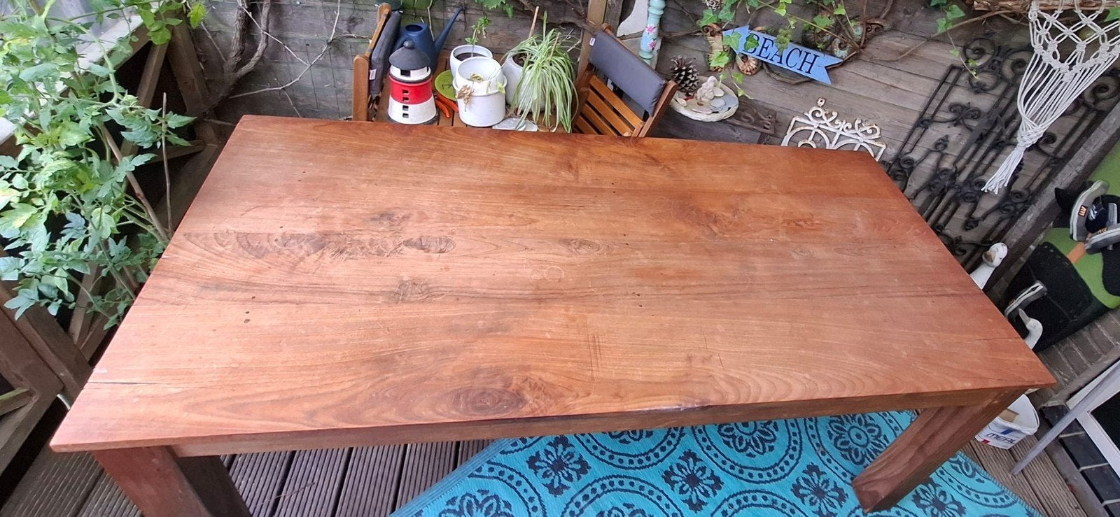 Teakhouten eettafel, Ophalen, Rechthoekig, 200 cm of meer, 50 tot 100 cm