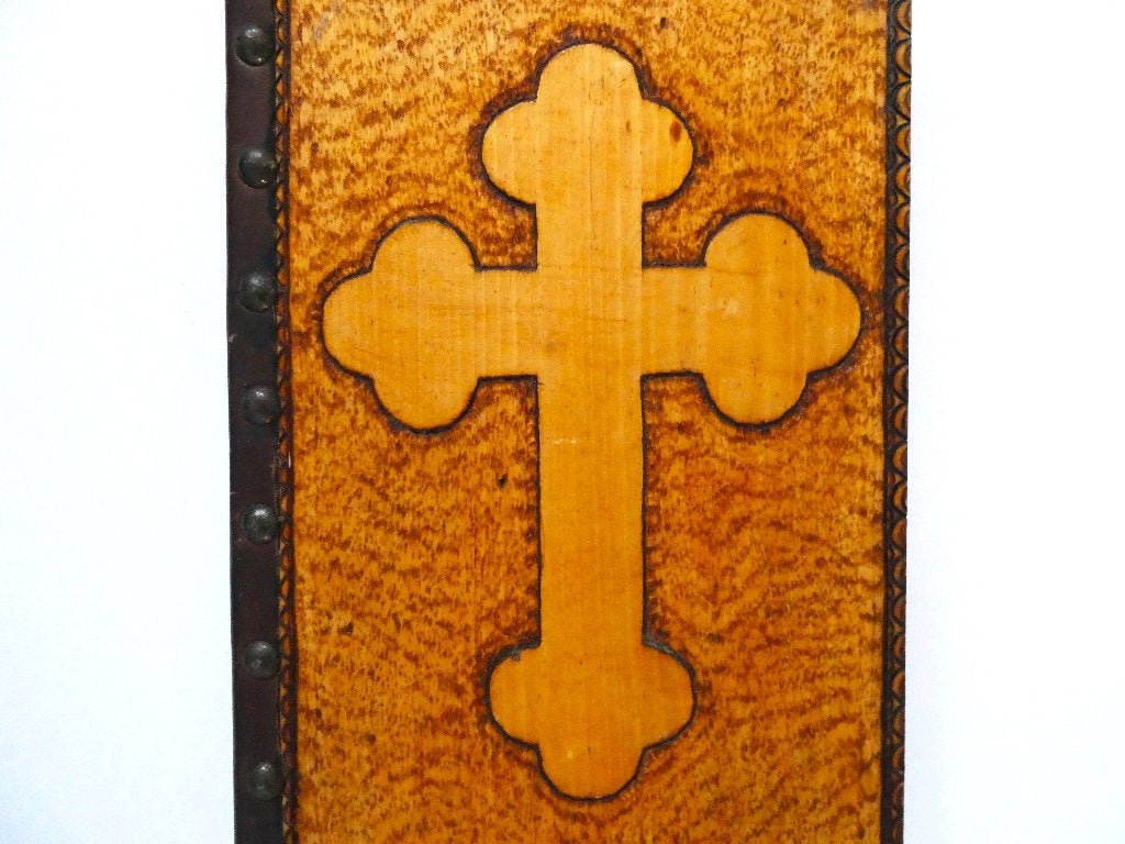 Byzantijns 2 luik Icoon St. Nicolaas Maria Jezus Pyrografie, Ophalen of Verzenden