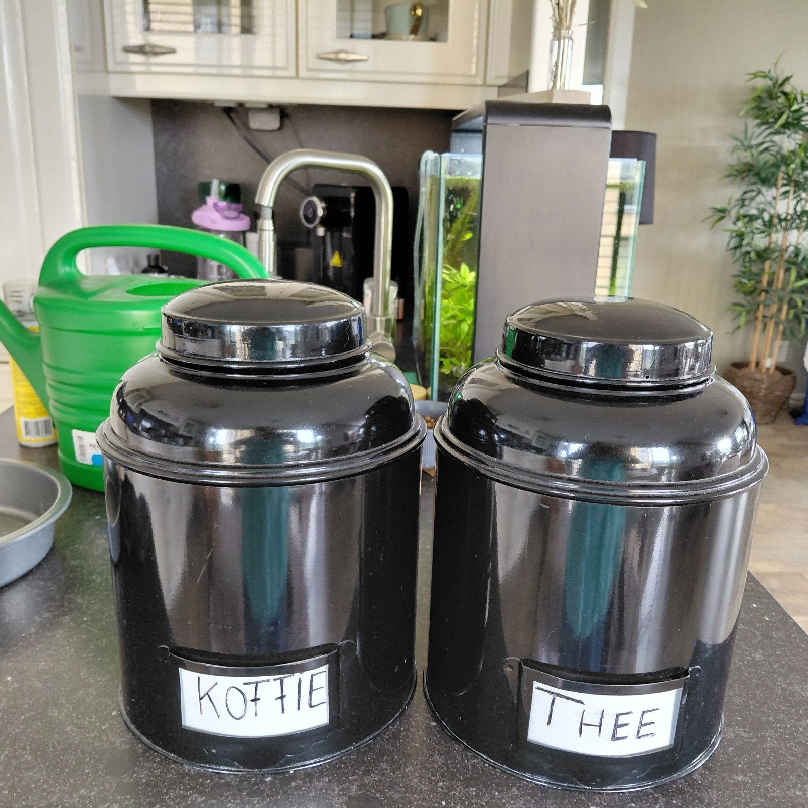Set van 2 zwarte voorraadpotten voor koffie en thee, Ophalen