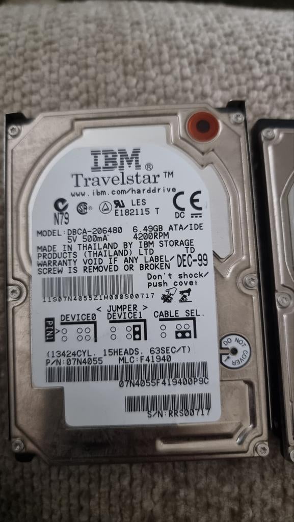 IBM Travelstar 6.49GB IDE Harde Schijf (DBCA-206480), Intern, Gebruikt, HDD, 6.49GB