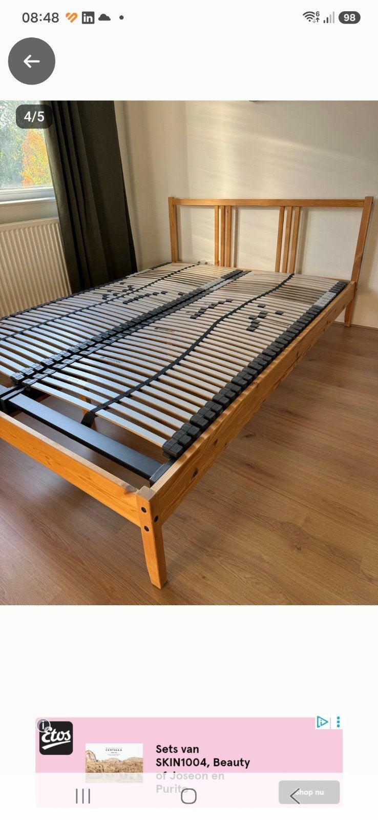 Ikea houten bedframe 140 x 200 cm GRATIS, Ophalen, Tweepersoons, 140 cm, 200 cm