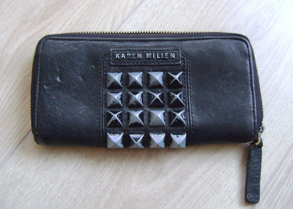 portemonnee clutch echt leer studs gothic punk rock festival, Sieraden, Tassen en Uiterlijk, Verzenden, Gebruikt, Zwart, Avondtasje