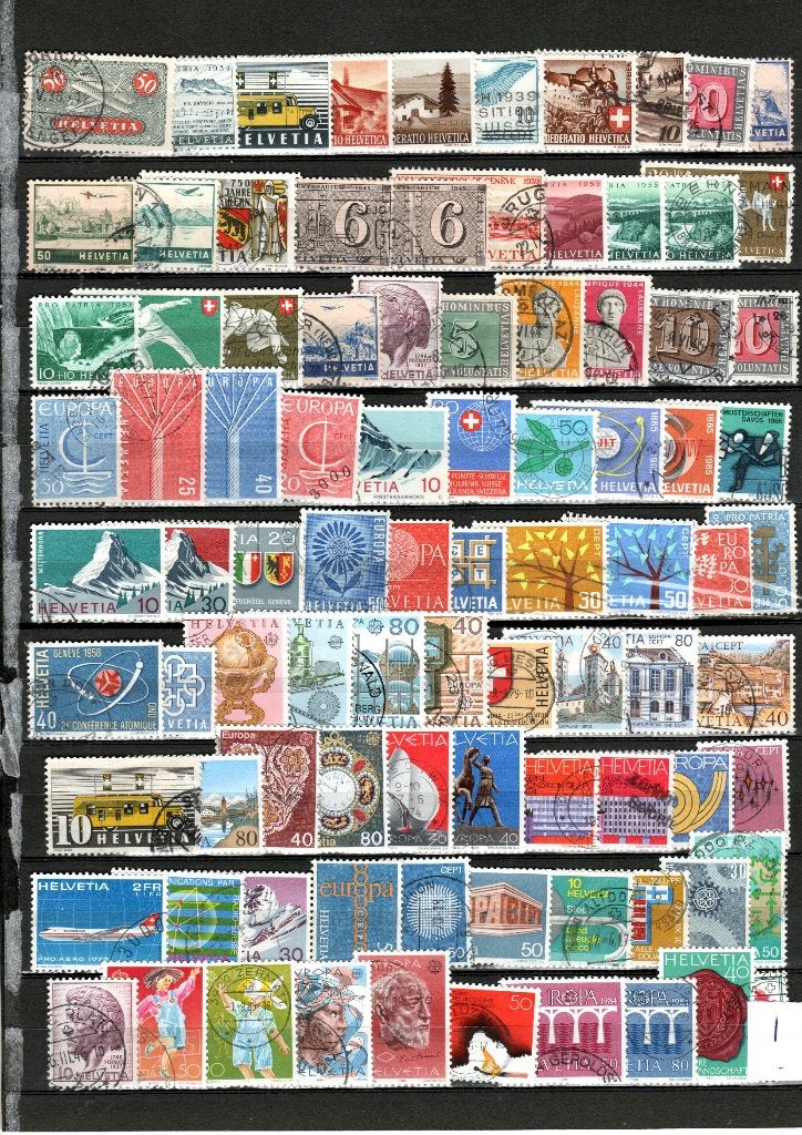 90 zegels Zwitserland blad 1, Ophalen of Verzenden, Gestempeld