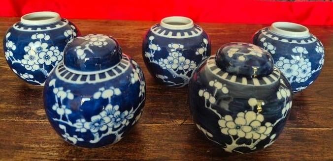 3 Antieke en 2 Vintage Chinese gemberpot met prunusbloesem, Ophalen of Verzenden