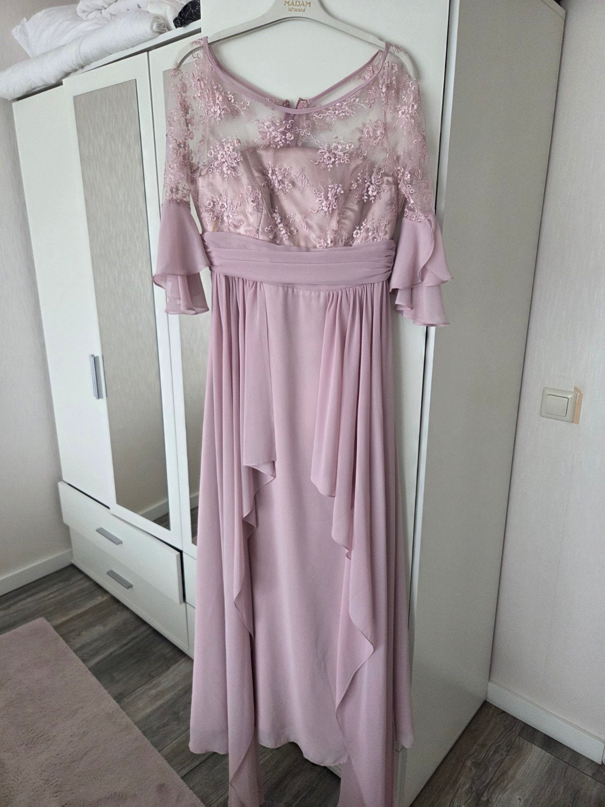 Elegante Roze Galajurk met Kant en Chiffon, Maat 40/42, Kleding | Dames, Maat 38/40 (M), Ophalen of Verzenden, Roze, Madam Istanbul
