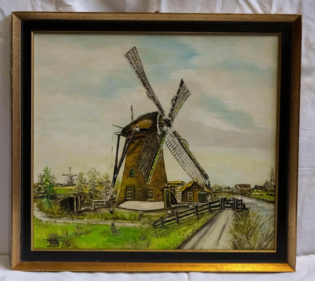 Klassiek schilderij molen, Antiek en Kunst, Kunst | Schilderijen | Klassiek, Ophalen of Verzenden