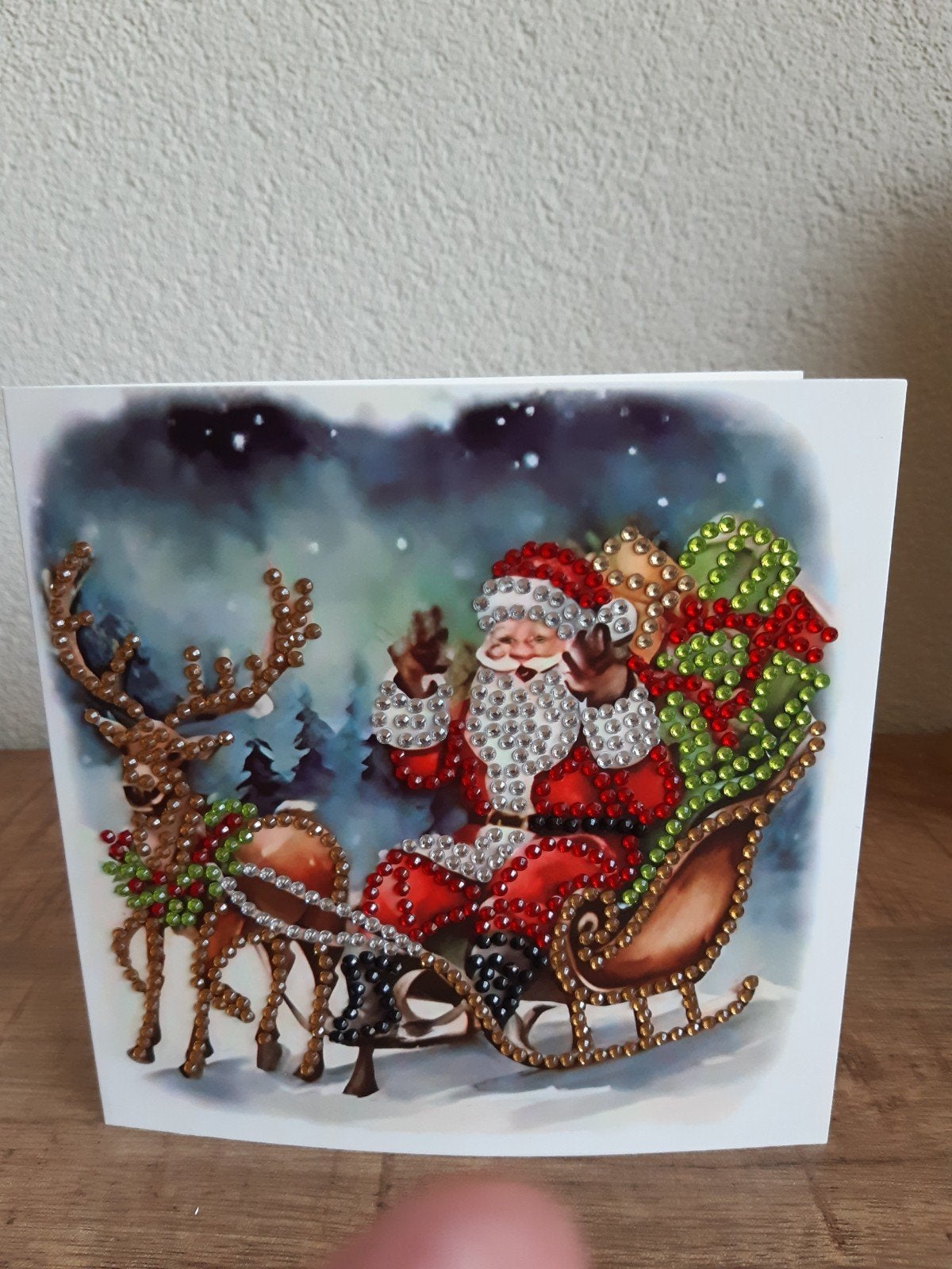 Diamond painting kerstkaart met kerstman in arreslee, Ophalen of Verzenden, Zo goed als nieuw, Kerst
