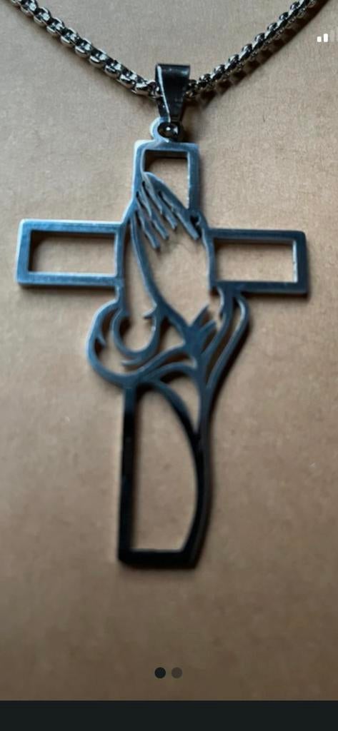 Kettig rvs met hanger biddende ganden, Ophalen of Verzenden, Nieuw, Sieraad, Christendom | Katholiek