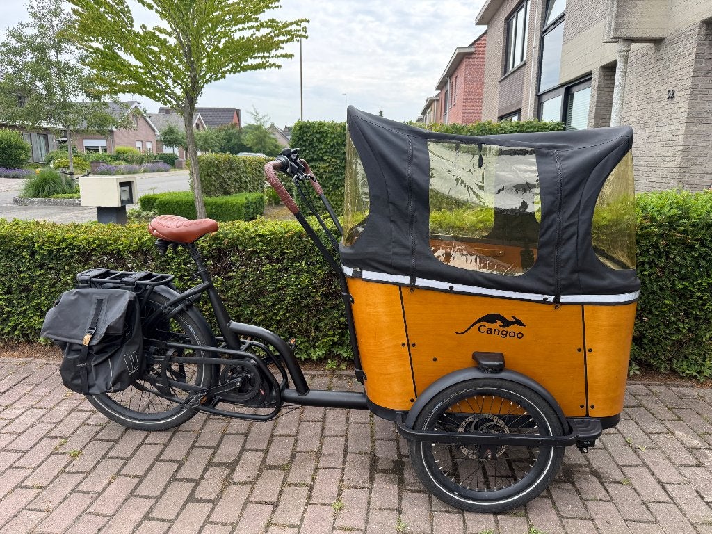 Cangoo Buckle Up elektrische bakfiets met regenhoes &extra’s, 4 kinderen of meer, Gebruikt, Huif, Schijfrem