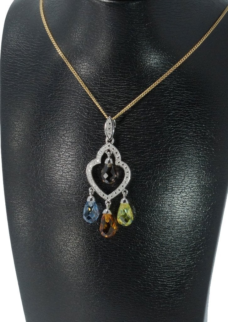Topaas citrien kwarts spinel 14k gouden luxe ketting hanger, Voordeelsieraden, Verzenden, Zo goed als nieuw, Met edelsteen