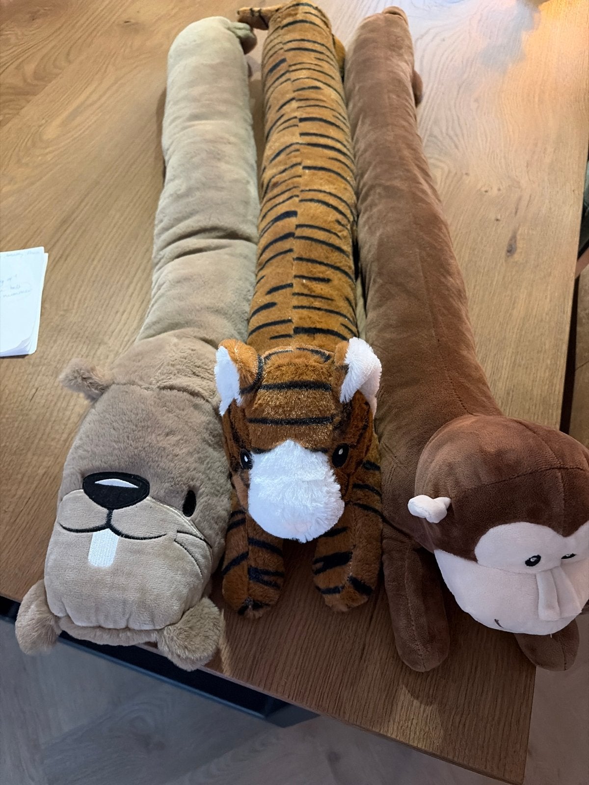 Set van 3 tochtknuffels: Bever, Tijger en Aap, Gebruikt, Ophalen of Verzenden, Middelgroot (20 tot 80 cm), Bruin