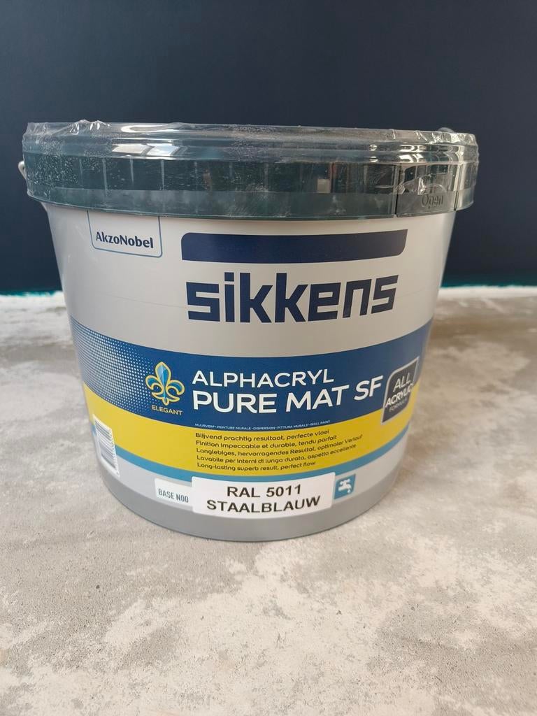 Sikkens Alphacryl pure mat sf RAL 5011 staalblauw, Doe-het-zelf en Verbouw, Verf, Beits en Lak, Ophalen, Nieuw