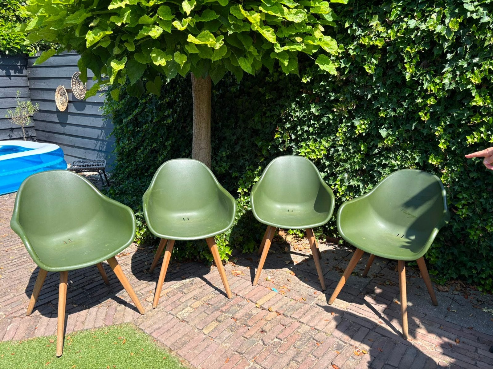 4 Royal Patio kuip tuinstoelen met houten poten, Tuin en Terras, Tuinstoelen, Ophalen of Verzenden, Gebruikt, Hout