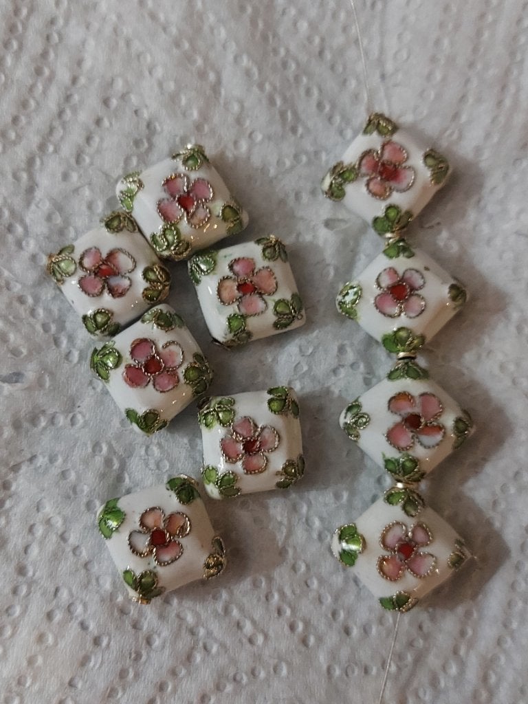Vierkante wit meerkleurige cloisonne emaille kralen, Verzenden, Nieuw, Kraal