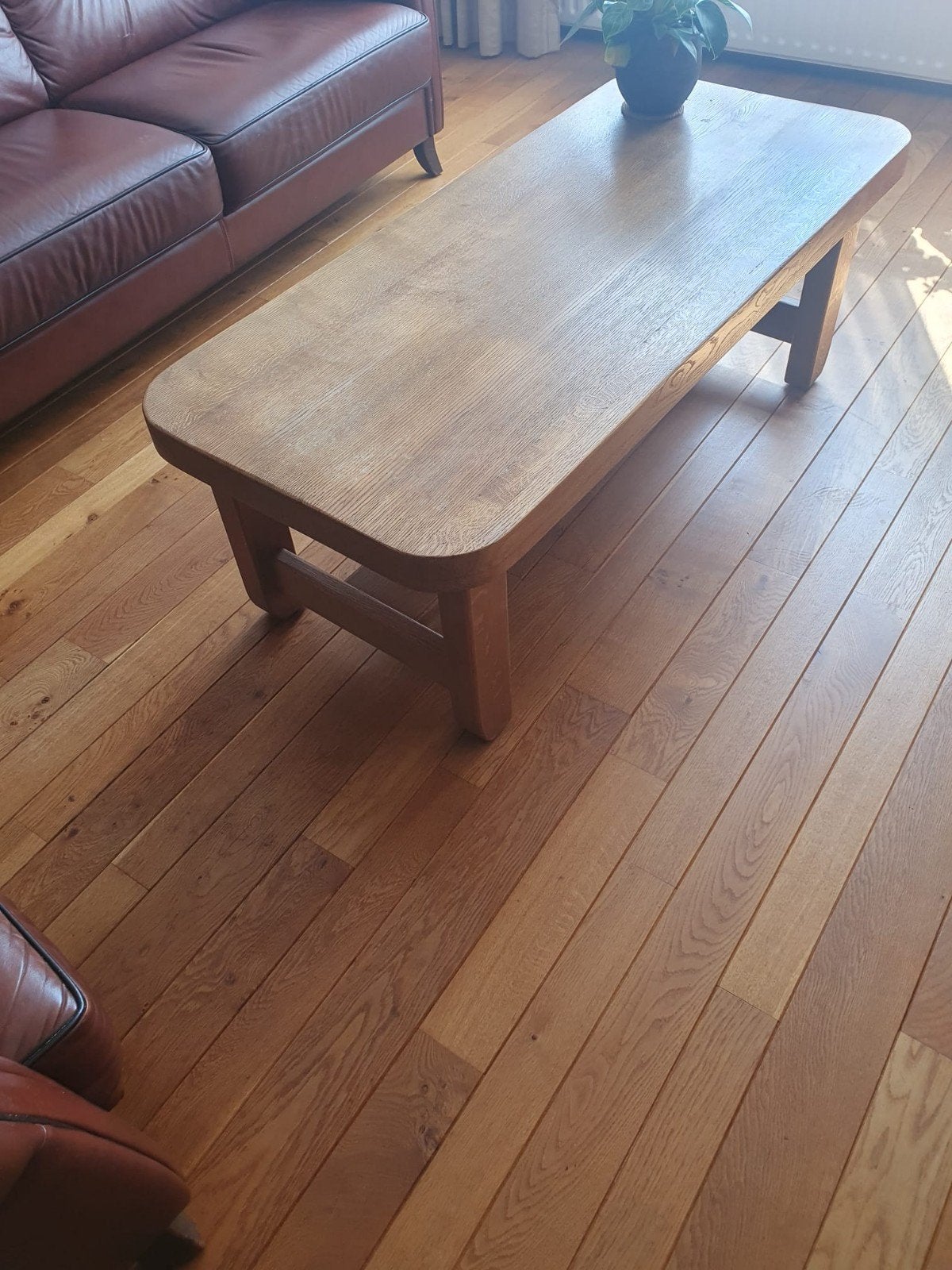 Robuuste eikenhouten salontafel, Ophalen, Gebruikt, 100 tot 150 cm, Eikenhout
