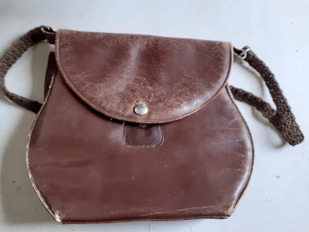 Vintage leren tas handtas/schoudertas, Ophalen of Verzenden, Gebruikt, Bruin, Handtas