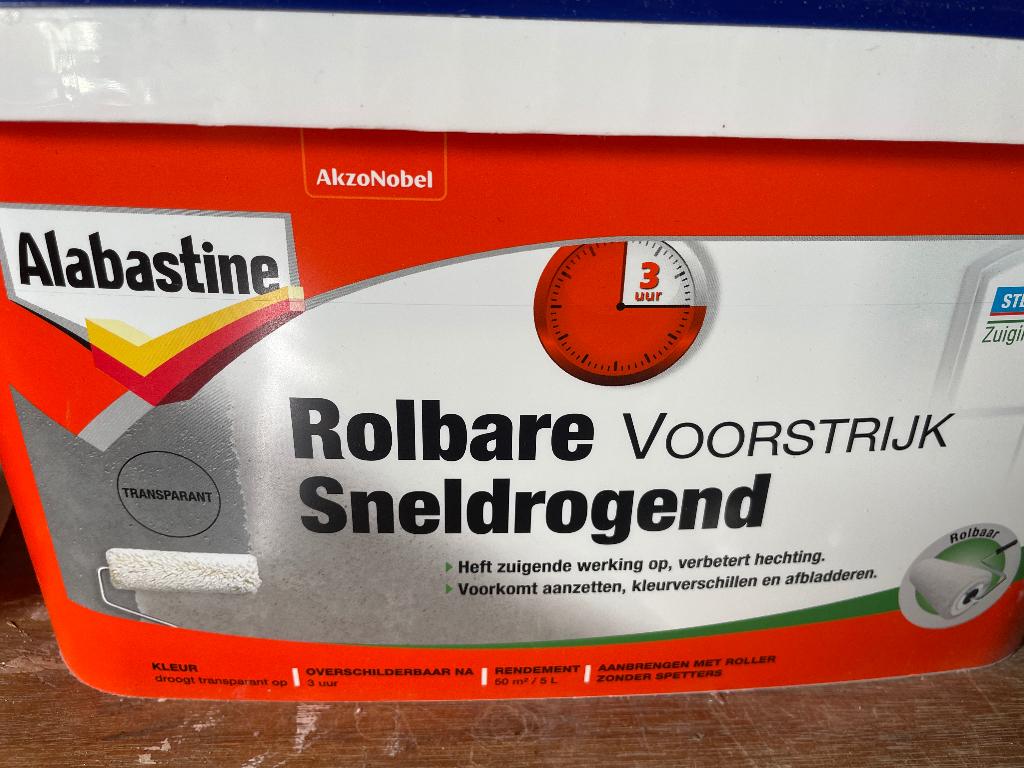 Rolbare voorstrijk Alabastine, Doe-het-zelf en Verbouw, Verf, Beits en Lak, Minder dan 5 liter, Ophalen, Zo goed als nieuw, Overige kleuren