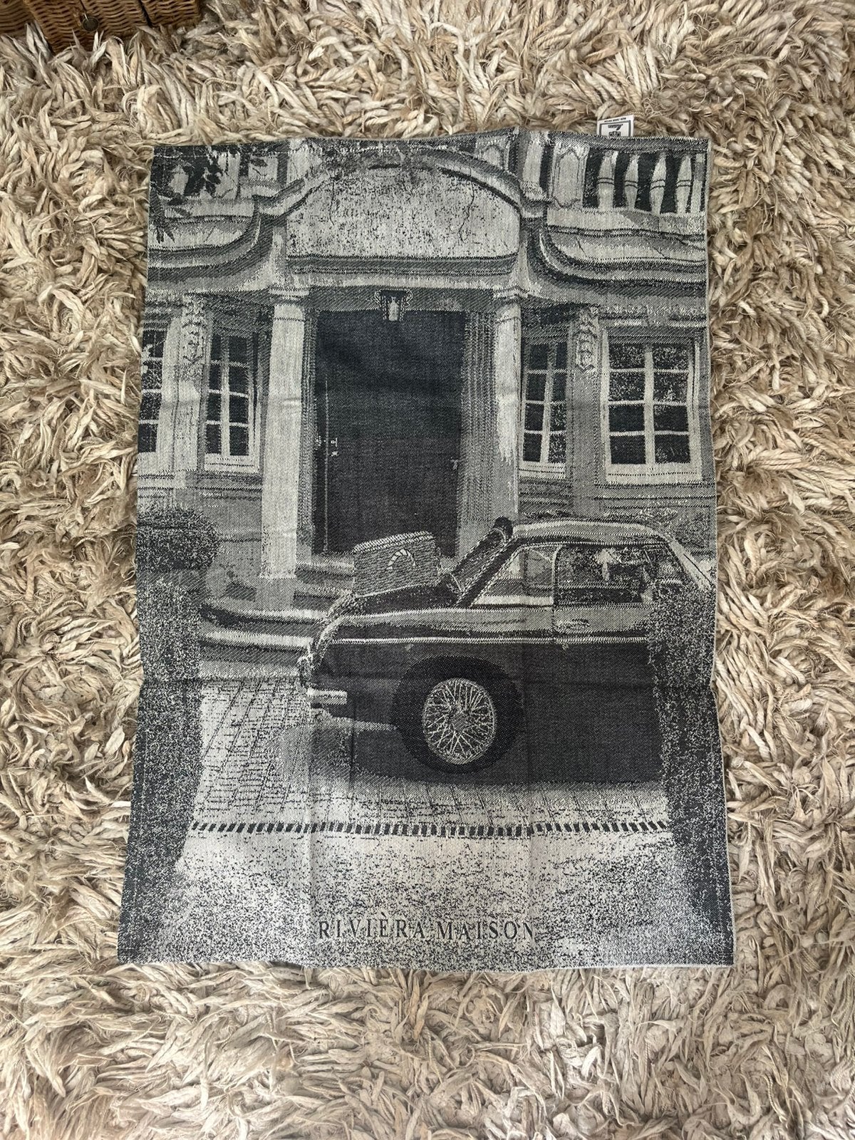 Te koop; theedoek Rivièra Maison, zwart-wit, auto, Katoen, Zwart, Nieuw, Riviera Maison