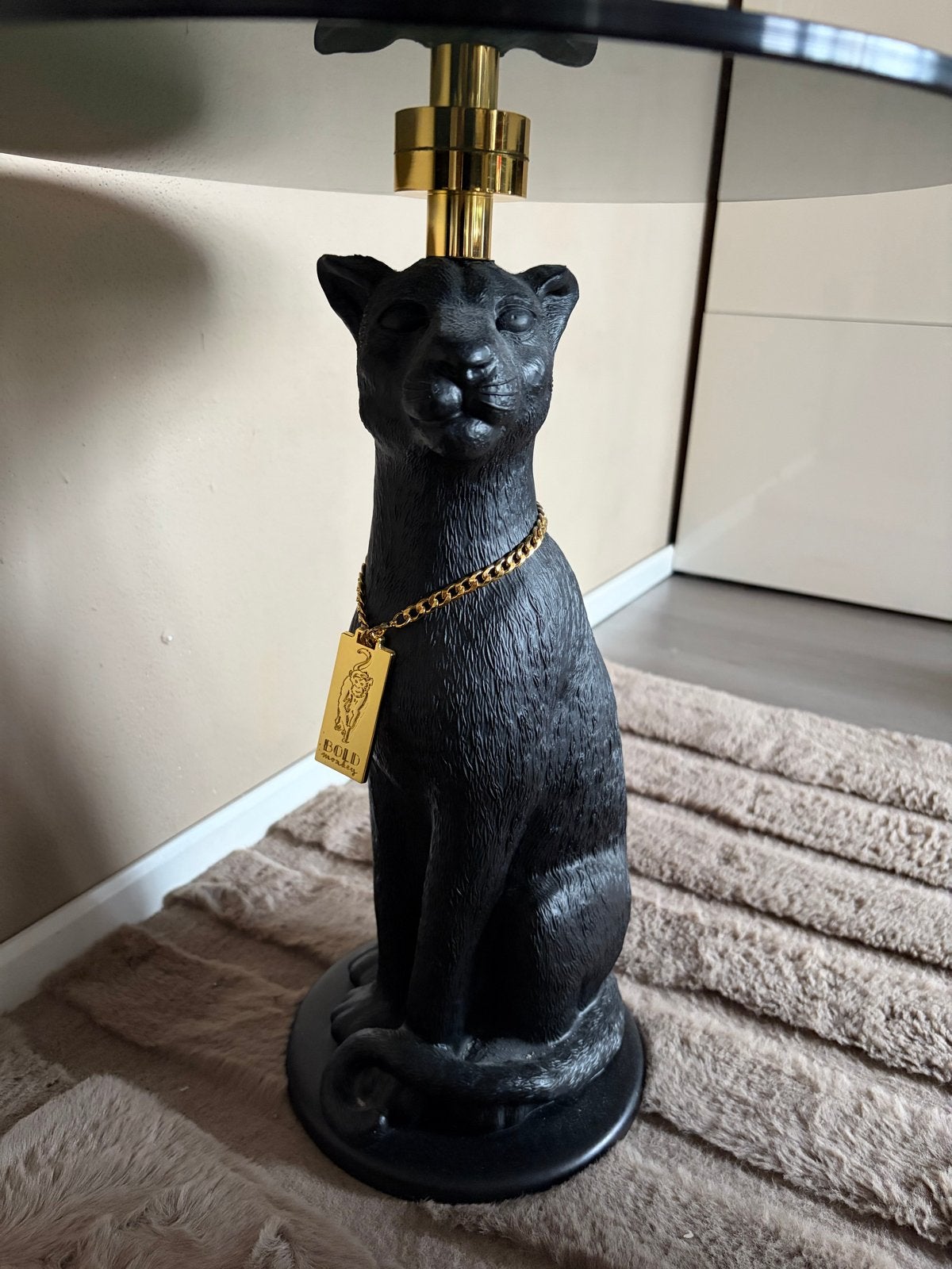 Bold Monkey Proudly Crowned Panther Side Table - Black, Ophalen, Zo goed als nieuw, Rond, Glas