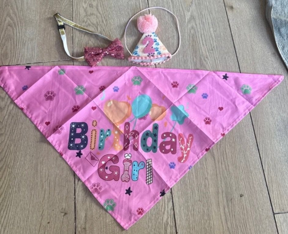 verjaardagsset voor honden een roze bandana en hoedje strik, Dieren en Toebehoren, Honden-accessoires, Ophalen of Verzenden, Nieuw