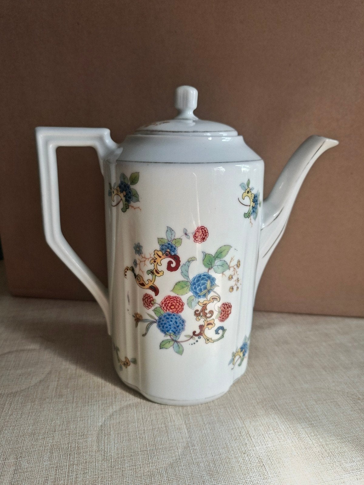 Vintage Witte Koffiekan met Bloemenmotief, Antiek en Kunst, Ophalen of Verzenden