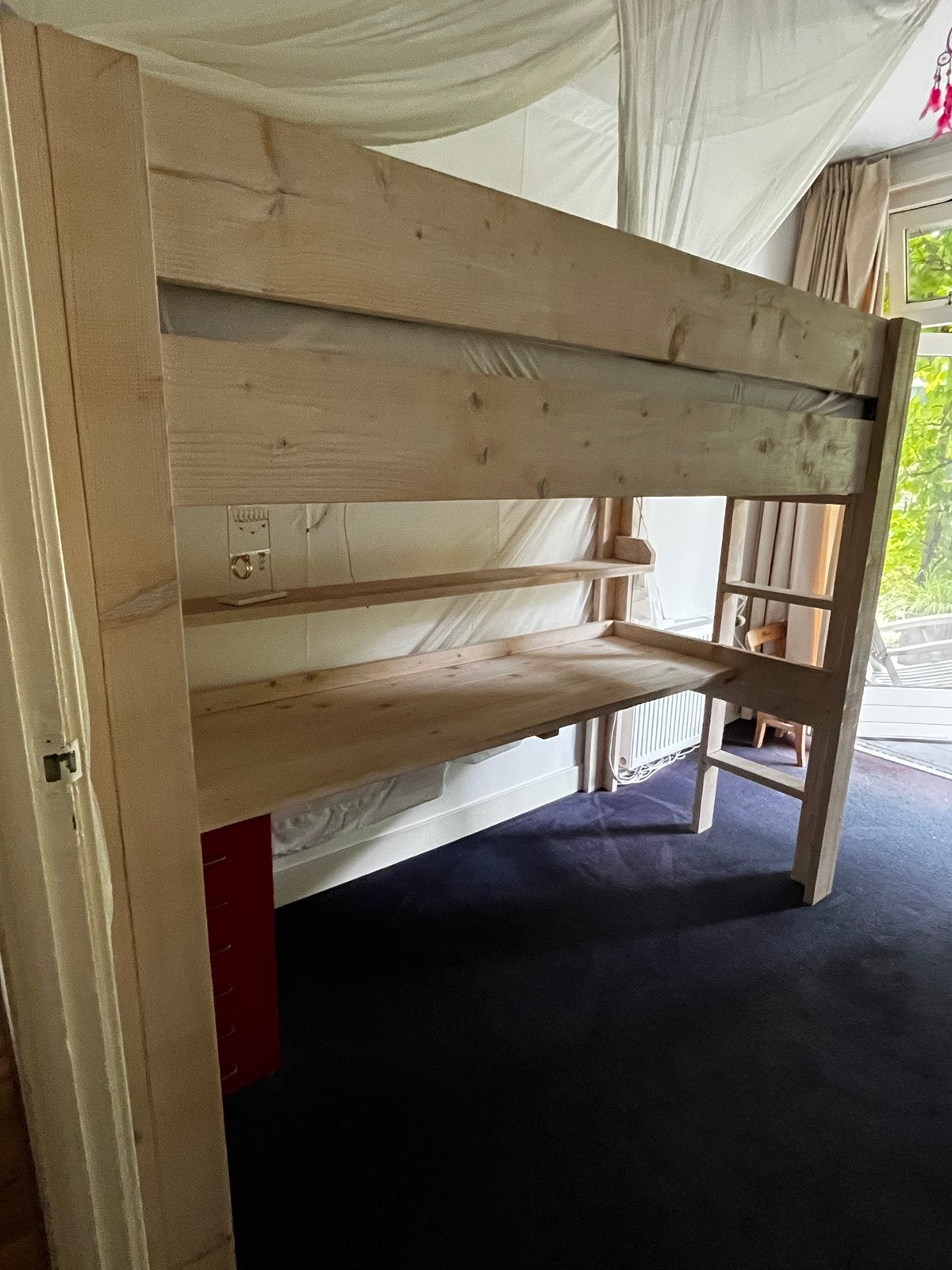 Steigerhouten hoogslaper white wash, Huis en Inrichting, Slaapkamer | Stapelbedden en Hoogslapers, Ophalen, 100 cm, Hoogslaper