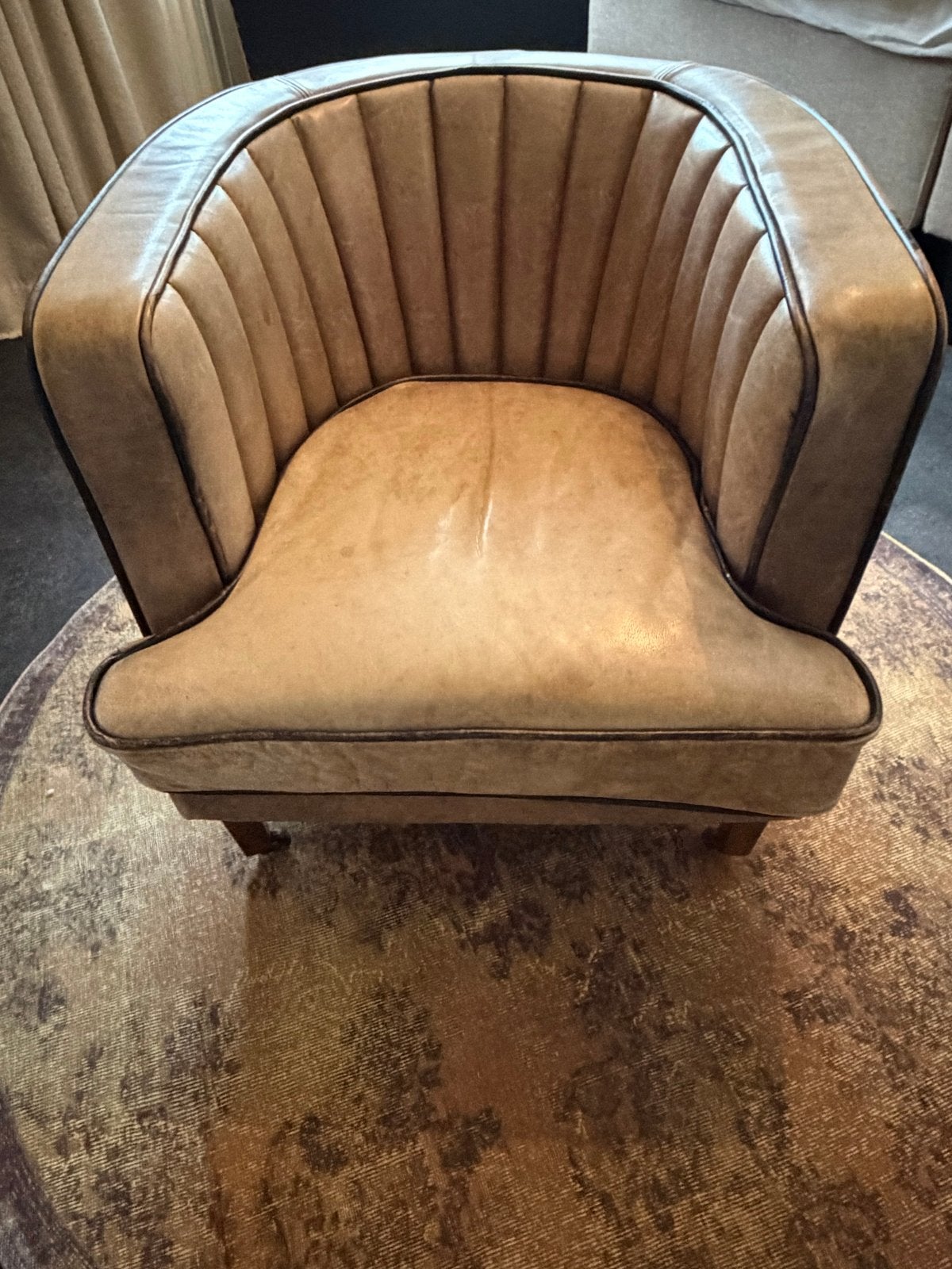 Riviera Maison fauteuil - Zo goed als nieuw, Ophalen, Bruin, Leer, Zo goed als nieuw