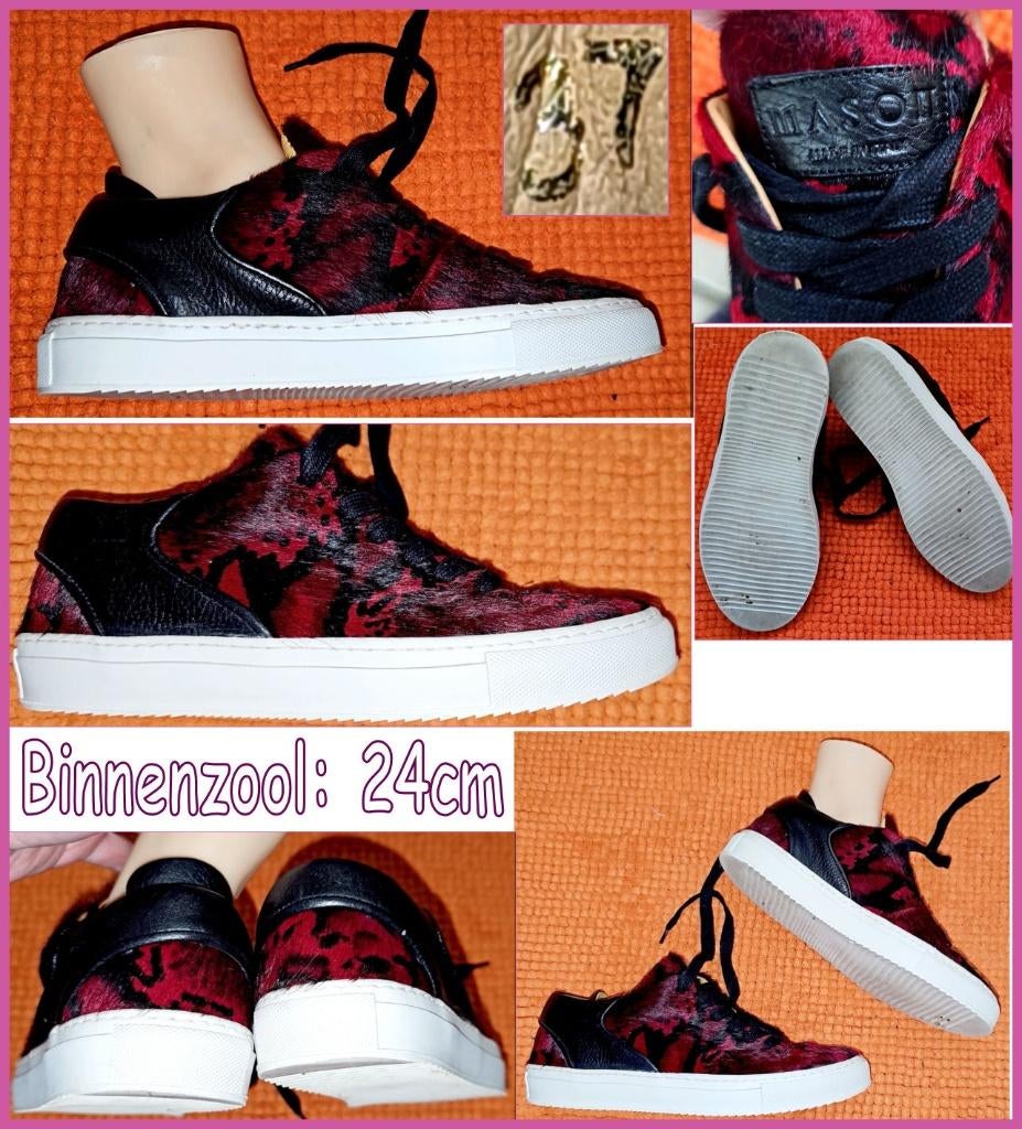 MASON GARMENTS rood-zwarte leren gympen  maat 37 zgan, MASON GARMENTS, Ophalen of Verzenden, Rood, Sneakers of Gympen