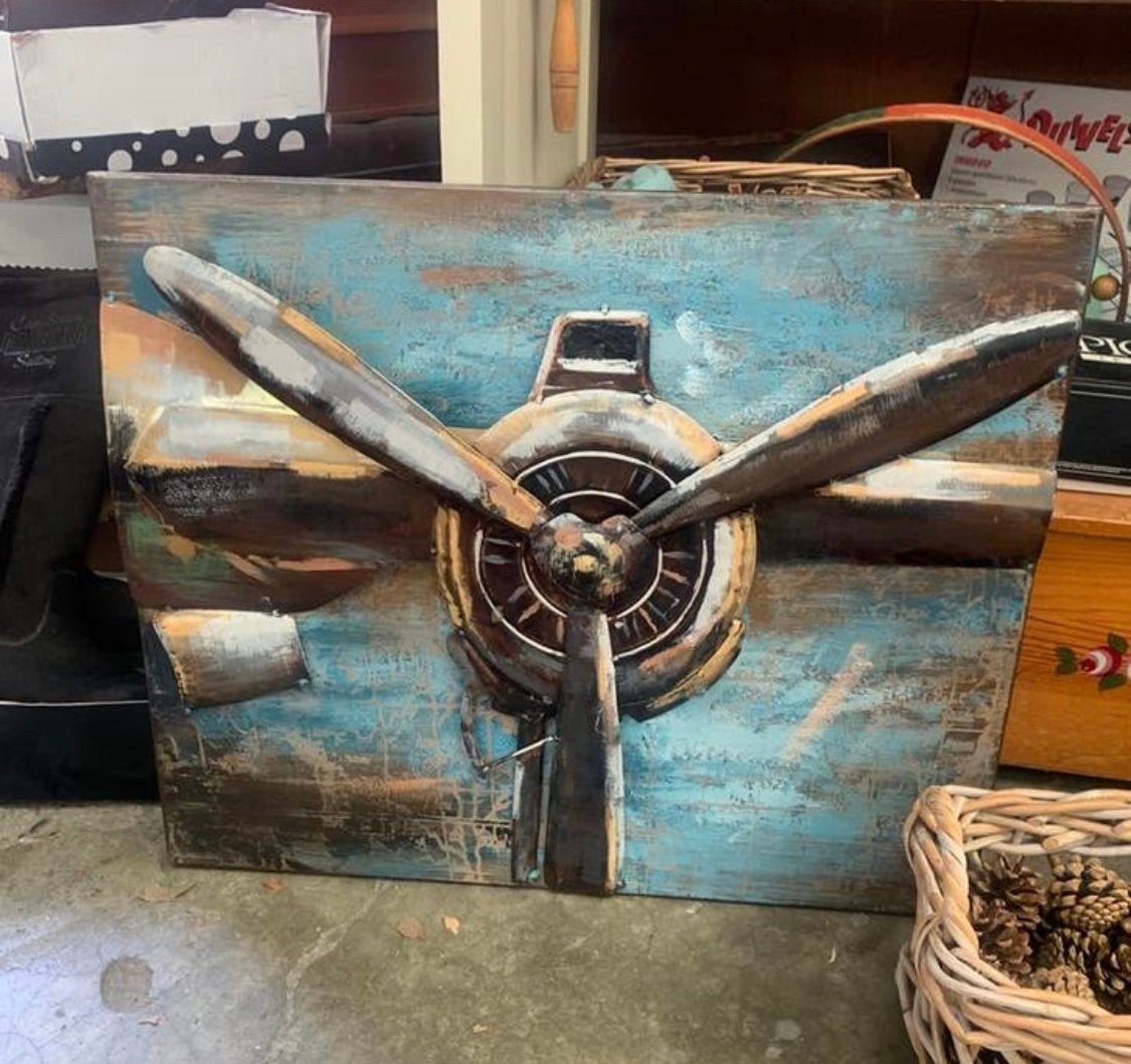 Schilderij metaal van vliegtuig motor drie dimensionaal., Verzenden