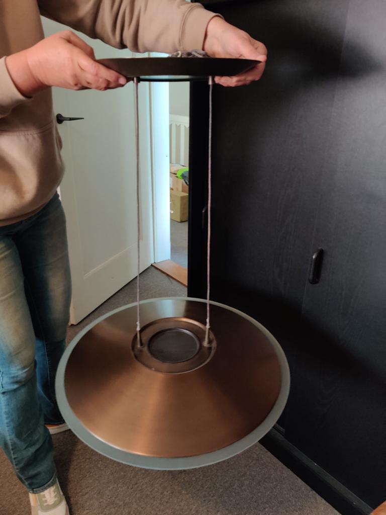 Bruin koperen hanglamp met glas 60cm dimbaar., Ophalen, Zo goed als nieuw, Glas, 50 tot 75 cm