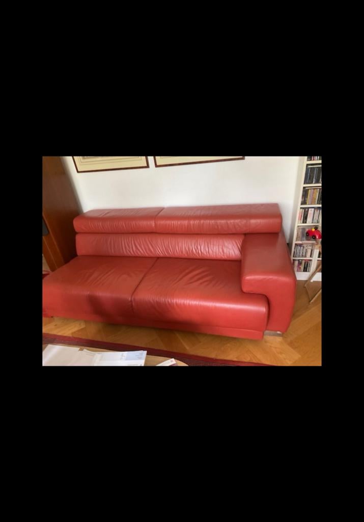 Comfortabele rode leren bank - ruime 2-zits. GRATIS OPHALEN, Ophalen, Gebruikt, 150 tot 200 cm, Tweepersoons
