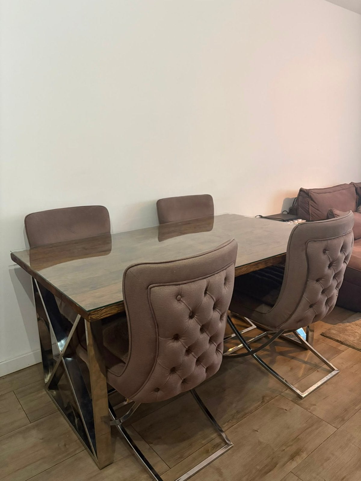 Salontafel en eettafel zonder stoelen inclusief glasplaten, Ophalen, Zo goed als nieuw, 4 tot 6 stoelen