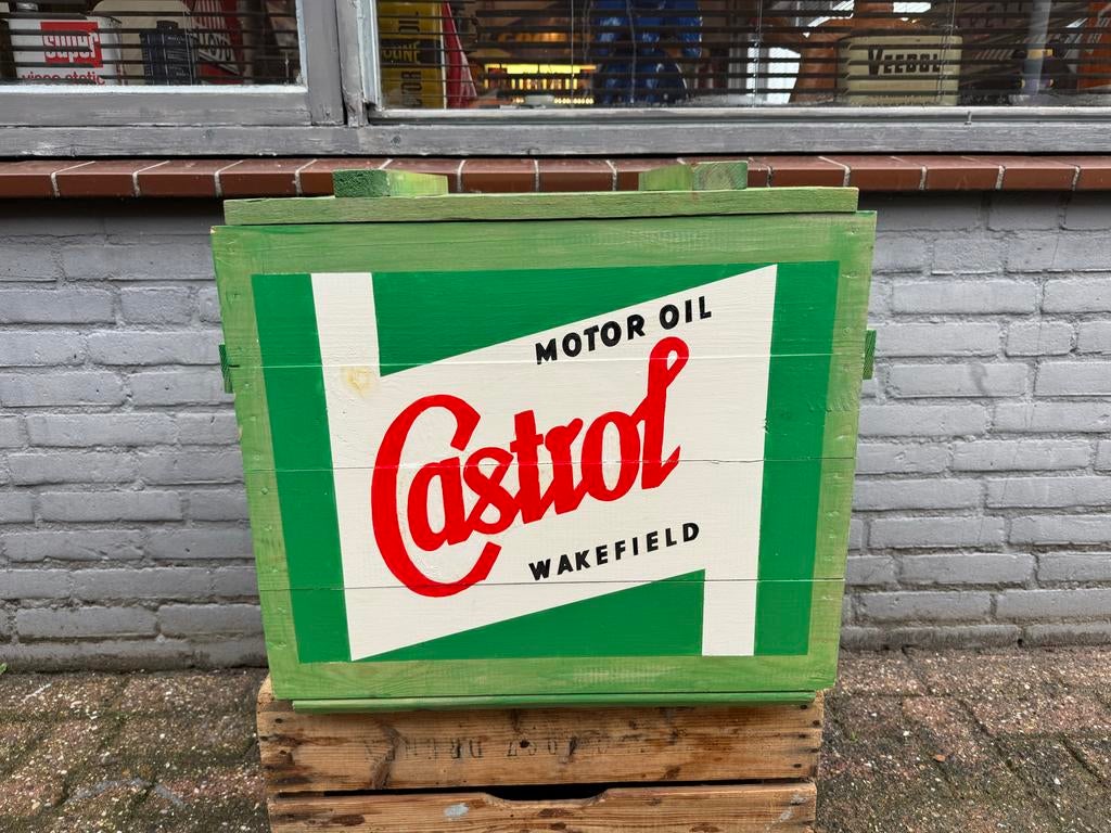 Vintage Castrol Motor Oil Houten Kist - Decoratief, Antiek en Kunst, Curiosa en Brocante, Ophalen