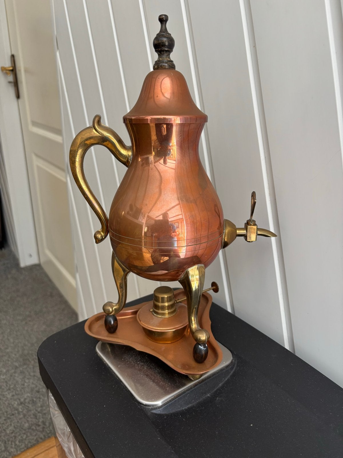 Antieke Koperen Kraantjeskan met Spiritusbrander, Antiek en Kunst, Ophalen, Koper