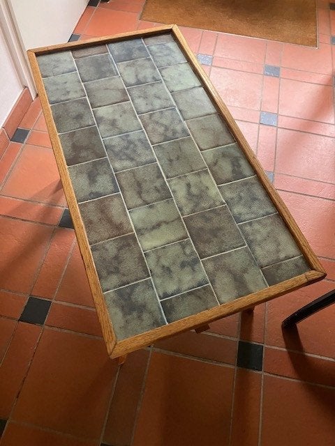 Retro bijzet tafel, begin 50tiger jaren, steen/eiken, Ophalen, Huis en Inrichting