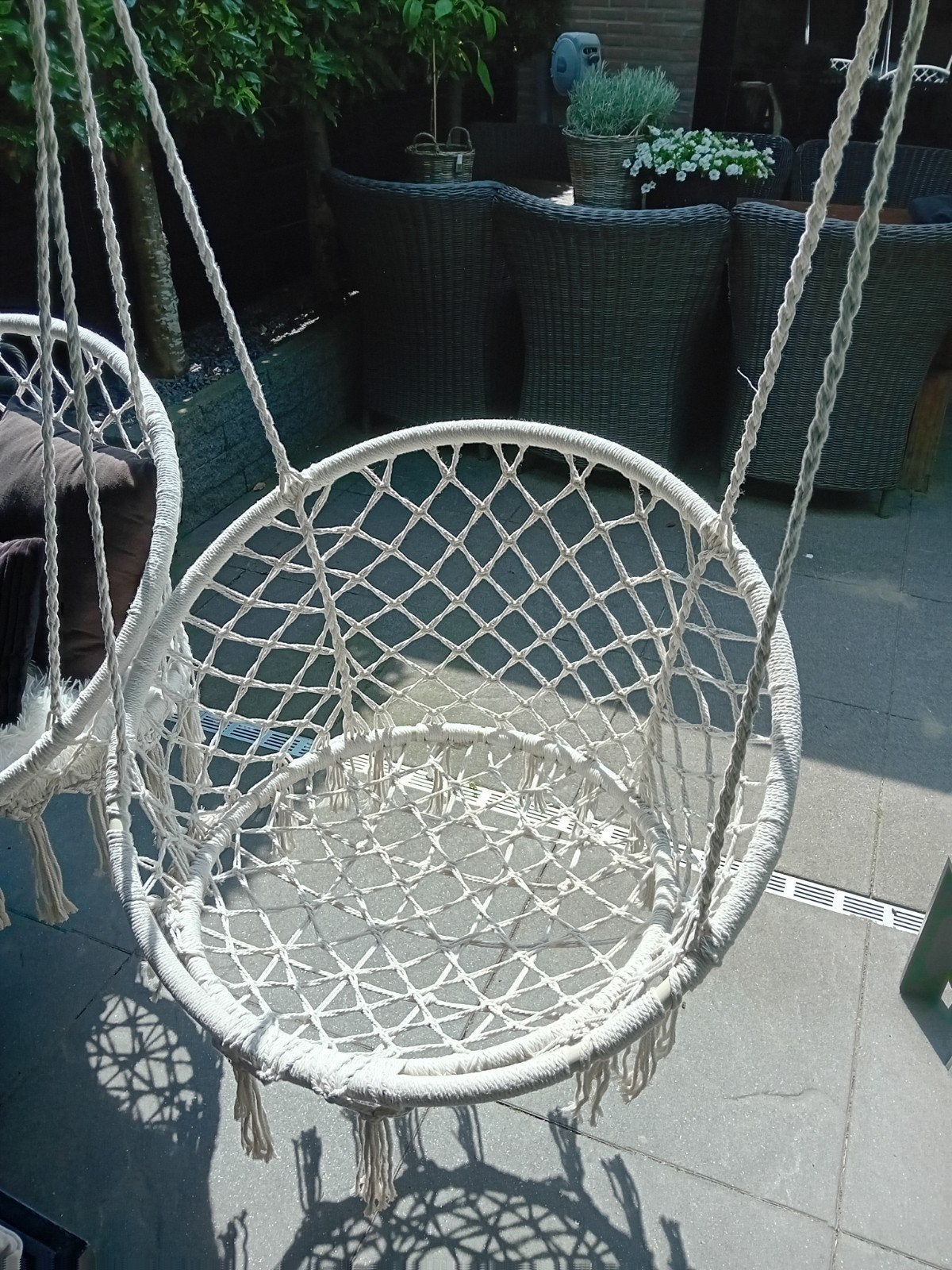2x macrame hangstoel beige, Ophalen, Zo goed als nieuw