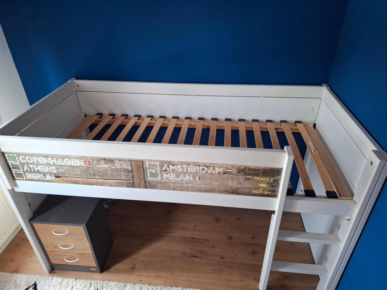 Te koop, hoogslaper 90x200 met lattenbodem, Ophalen, Gebruikt, Eenpersoons, 200 cm