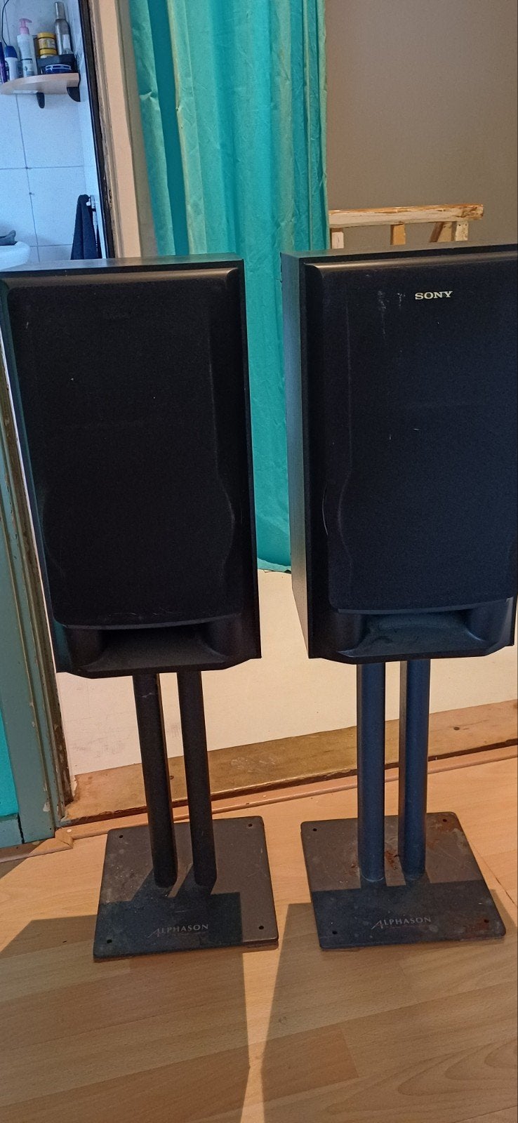 Sony SS-EX 75 Stereo Speakers met Alphason standaarden, Ophalen, Stereo speakers, Gebruikt, Inclusief standaarden