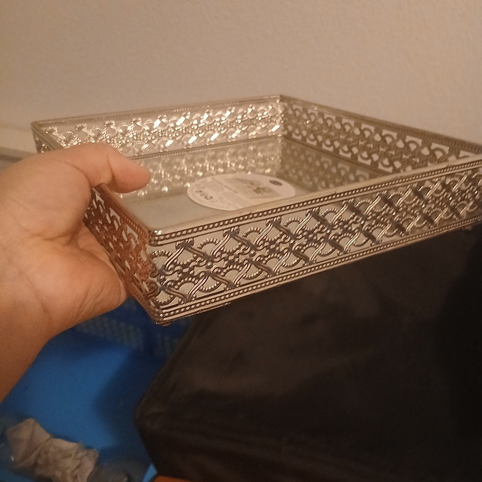 Nieuw zilverkleurig dienblad met spiegel, decoratief, Ophalen, Nieuw, Zilver, Metaal