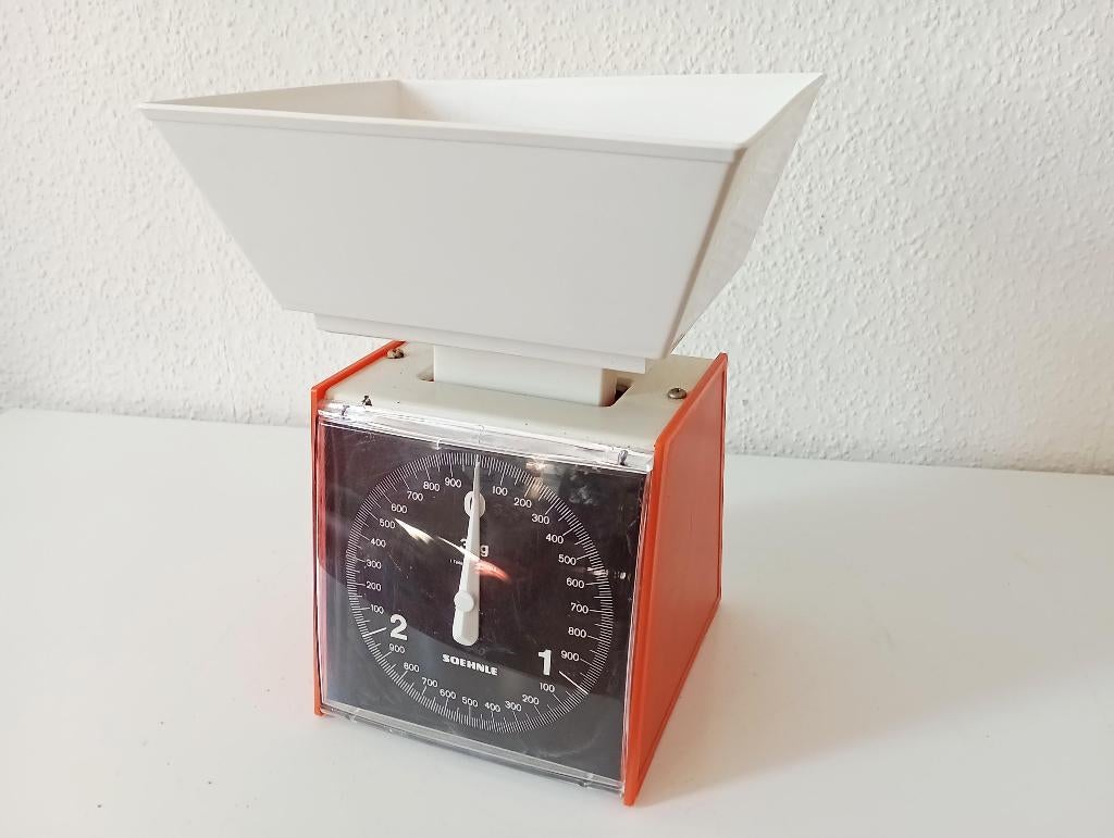 Retro keukenweegschaal Soehnle oranje wit, Kunststof, Ophalen of Verzenden, Overige merken, Oranje