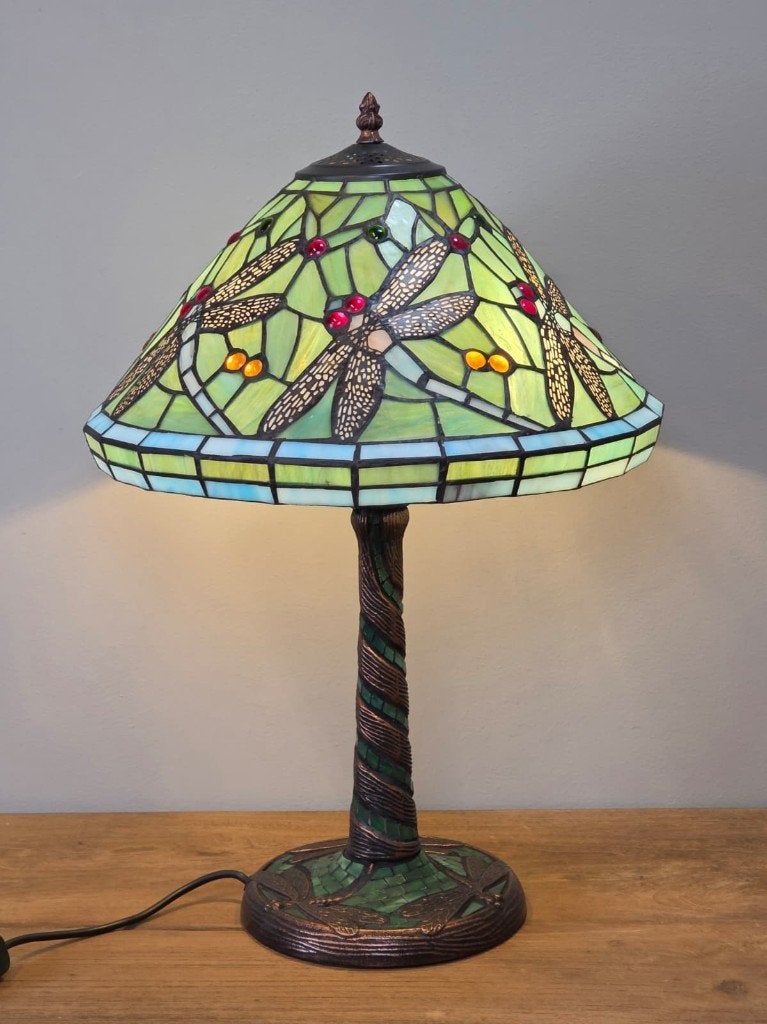 Tiffany tafellamp, Groen, Met kap, Nieuw, E27 (groot)