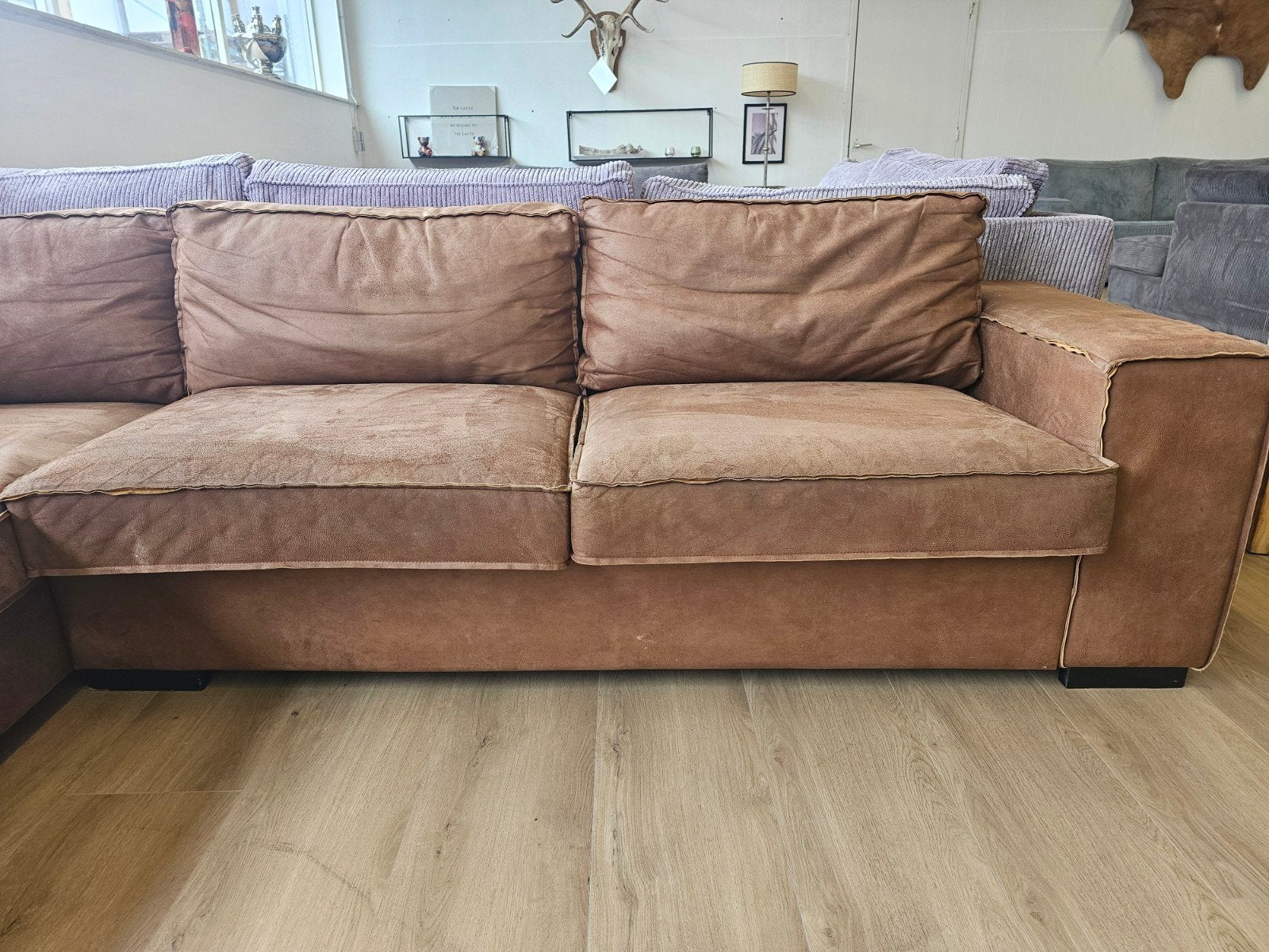Hoekbank  - Microvezel  - Cognac, 125 cm of meer, 125 cm of meer, Zo goed als nieuw, Info@homefriesland.nl