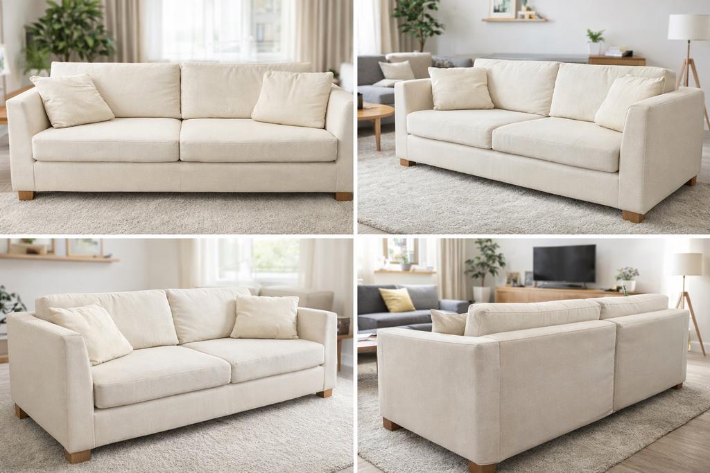 IKEA 3-zits bank beige-240 cm-kan in 2 delen vervoerd worden, Ophalen, Driepersoons, 75 tot 100 cm, Zo goed als nieuw