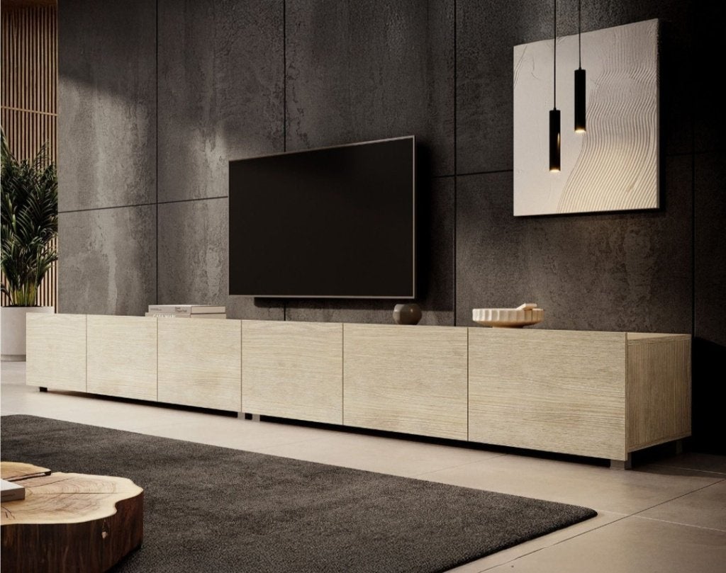 Tv meubel met 4 deuren, Huis en Inrichting, Ophalen, Eikenhout, Zo goed als nieuw, 200 cm of meer